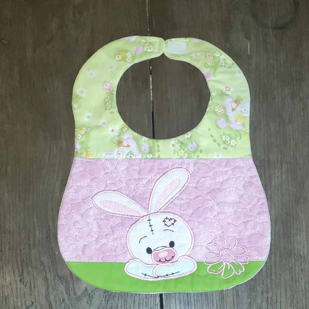 Cute Custom Pink and Green Bunny Bib-Perfect For Easter
